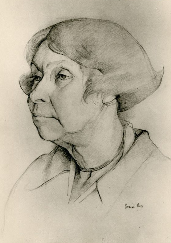 Black and white drawing of Philippa Fawcett